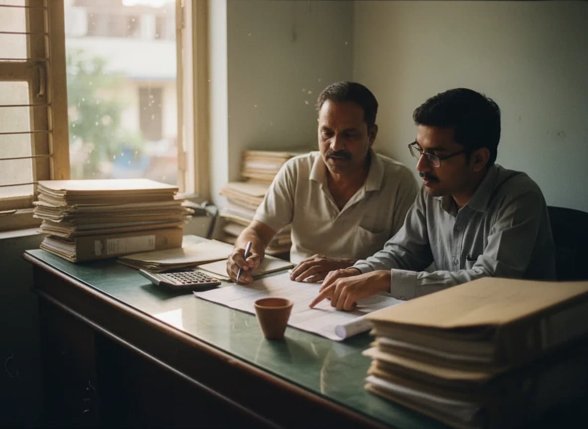 A business owner and his chartered accountant reviewing the ledger
