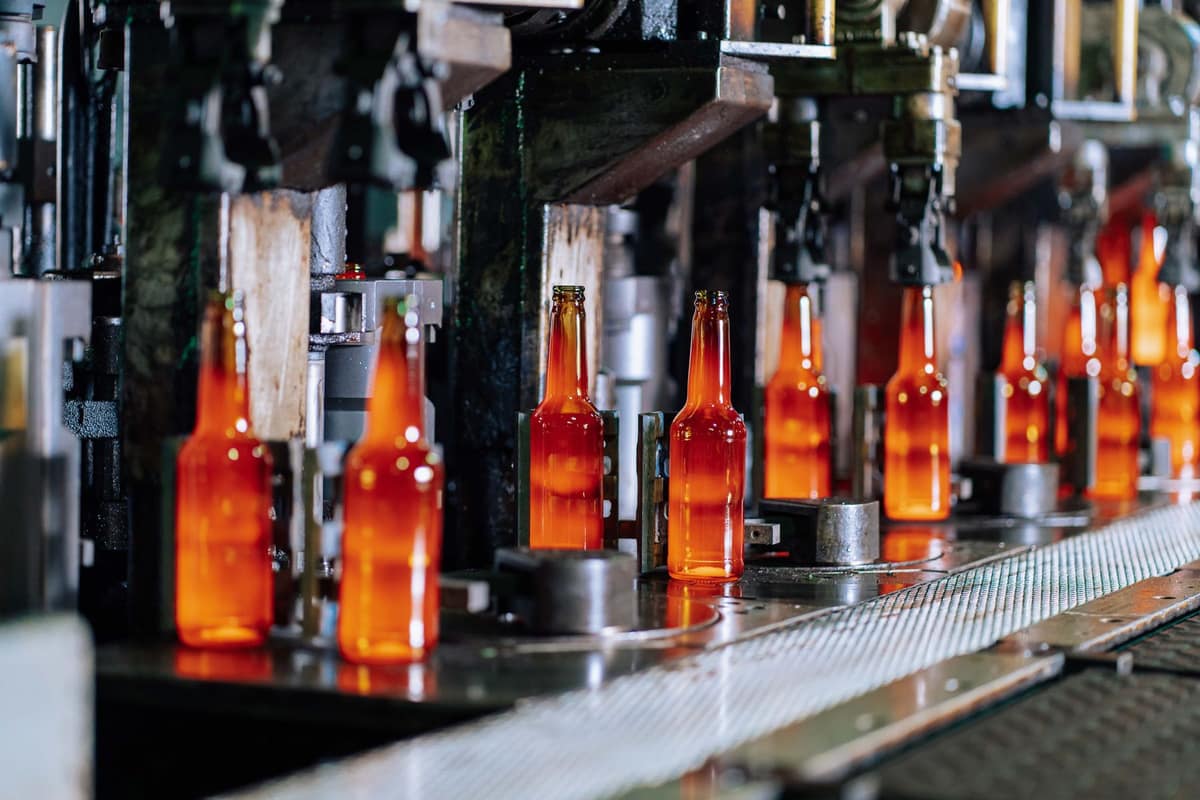 Automated bottling line in a large factory