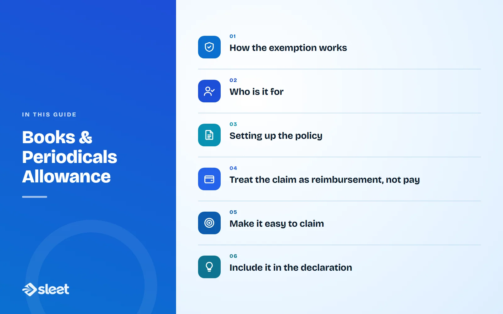 Key points covered in this guide: How the exemption works, Who is it for, Setting up the policy, Treat the claim as reimbursement, not pay, Make it easy to claim, Include it in the declaration