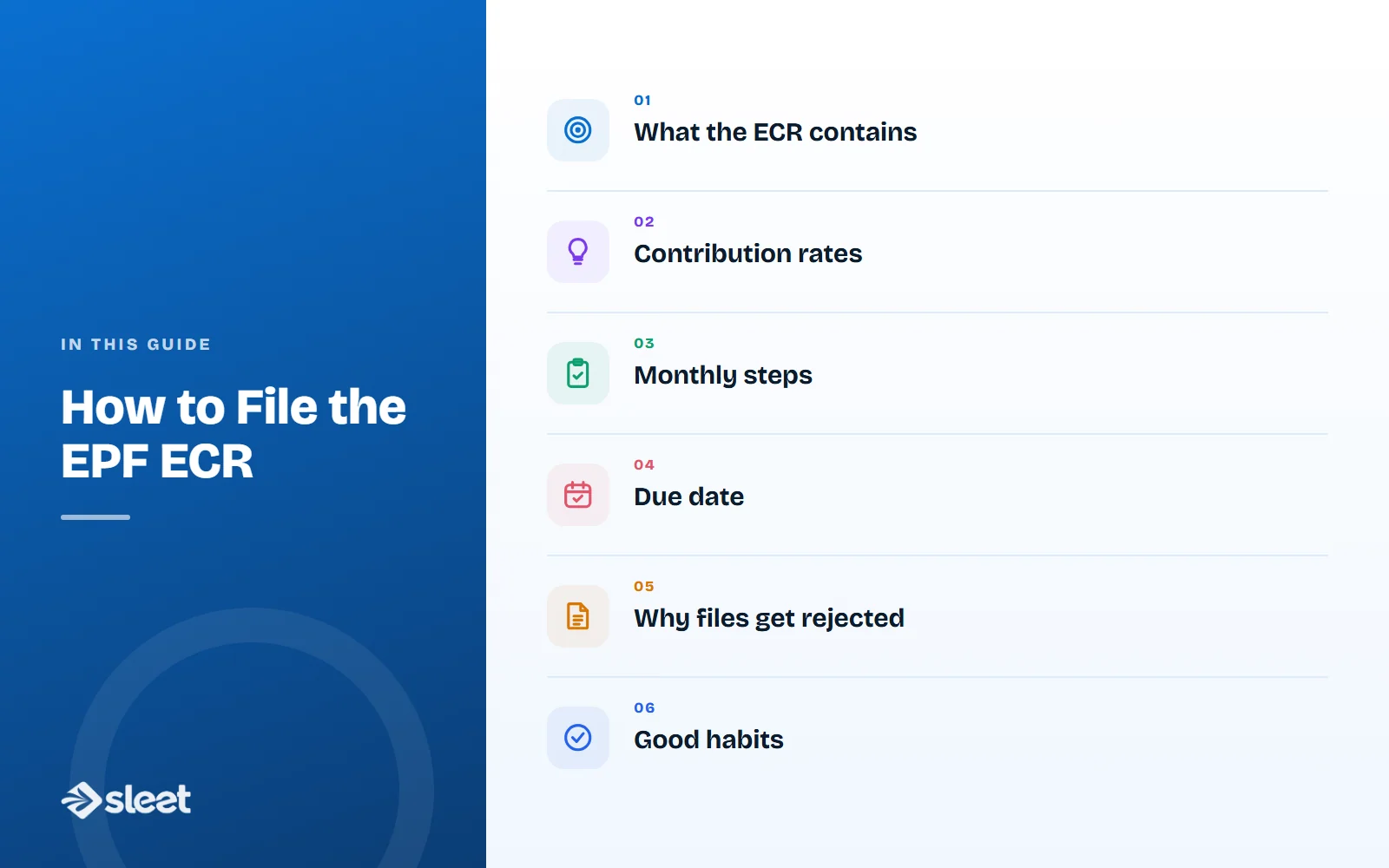 Key points covered in this guide: What the ECR contains, Contribution rates, Monthly steps, Due date, Why files get rejected, Good habits