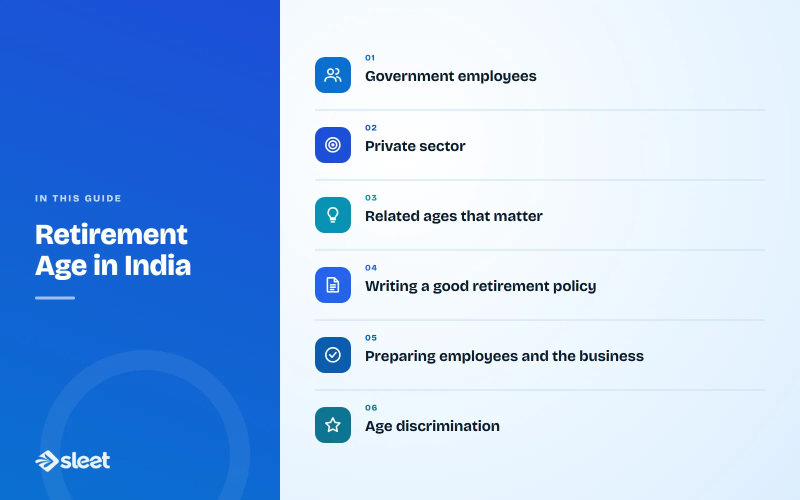 Key points covered in this guide: Government employees, Private sector, Related ages that matter, Writing a good retirement policy, Preparing employees and the business, Age discrimination