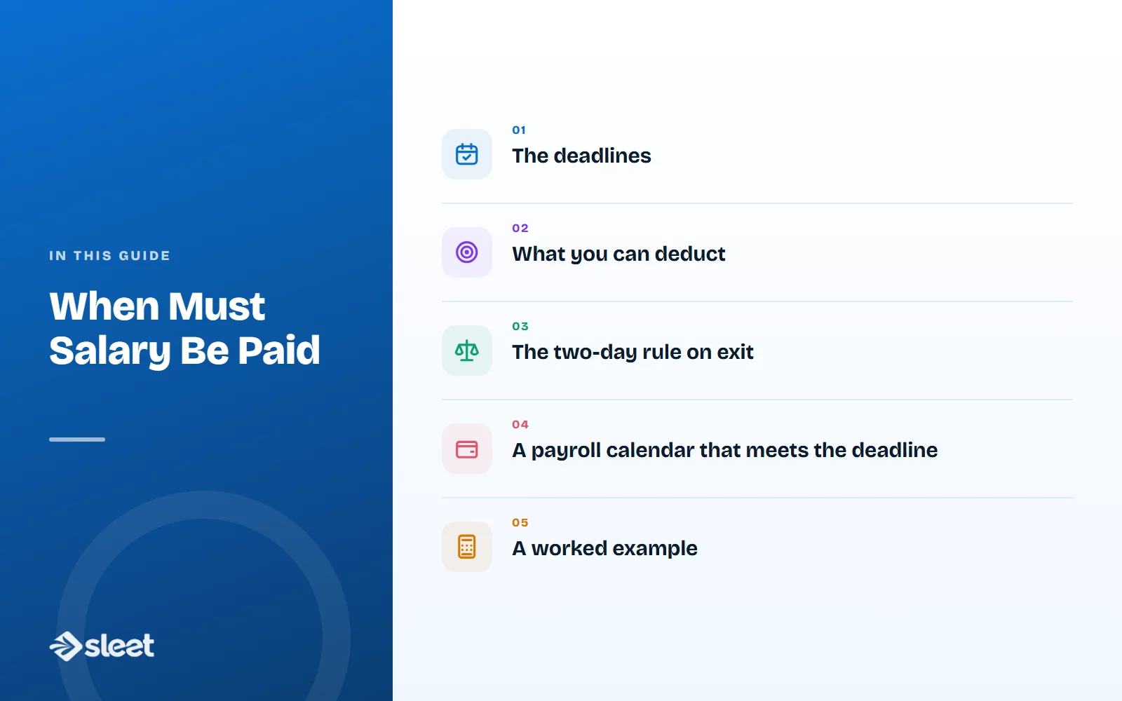 Key points covered in this guide: The deadlines, What you can deduct, The two-day rule on exit, A payroll calendar that meets the deadline, A worked example