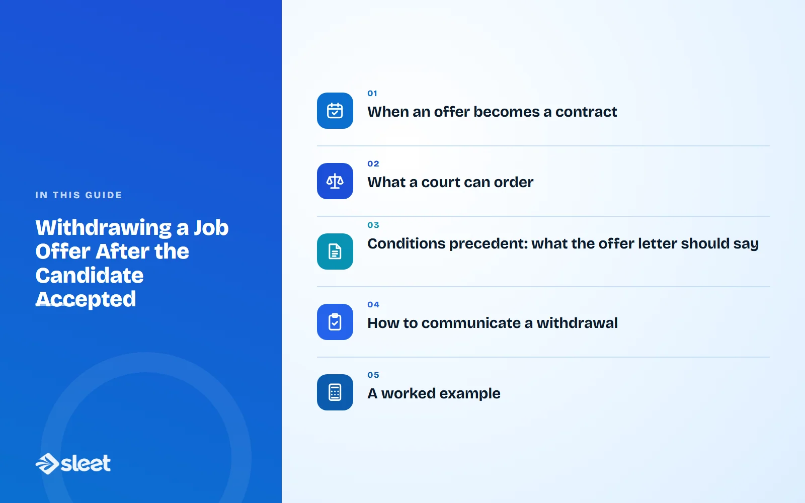Key points covered in this guide: When an offer becomes a contract, What a court can order, Conditions precedent: what the offer letter should say, How to communicate a withdrawal, A worked example