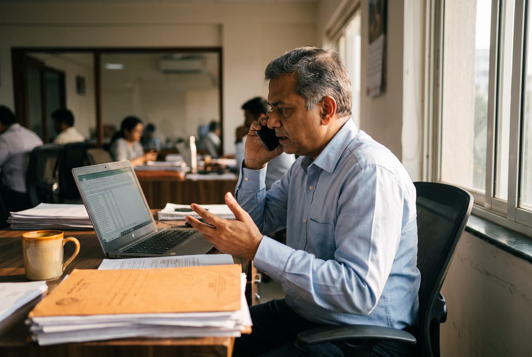 A business owner calling a supplier about an invoice missing from GSTR-2B